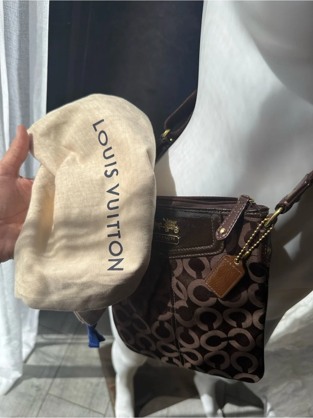 Coach Brown Signature Canvas Crossbody with Gold Hardware